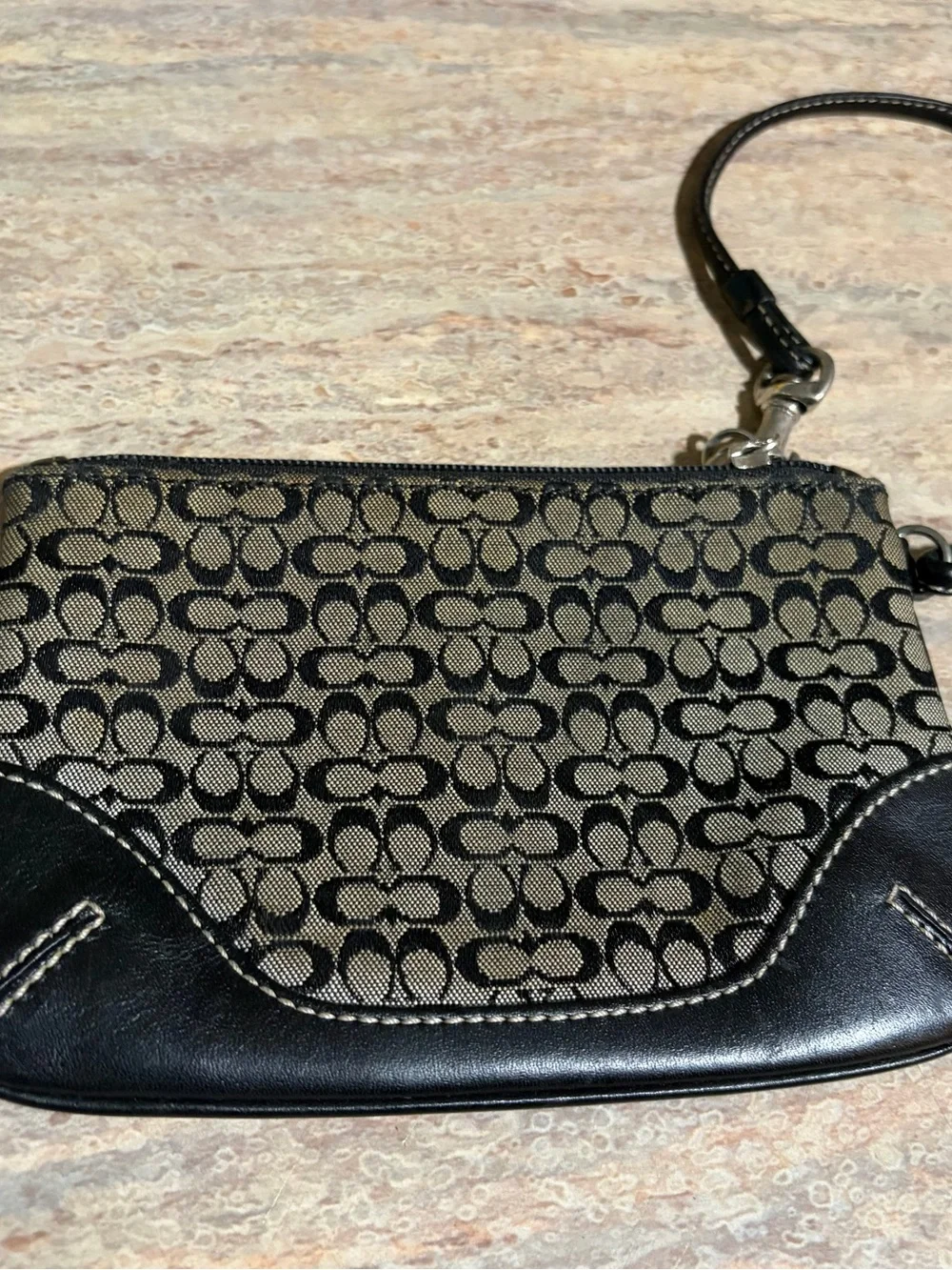 Coach Signature Canvas Wristlet with leather trim and handle